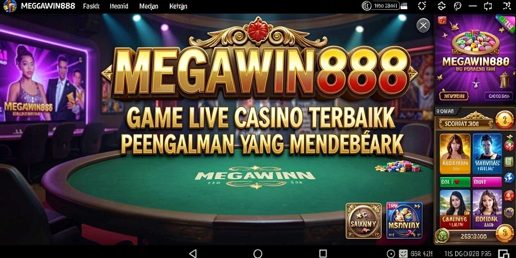 Screenshot gameplay MEGAWIN888 menampilkan dealer dan meja permainan kasino.