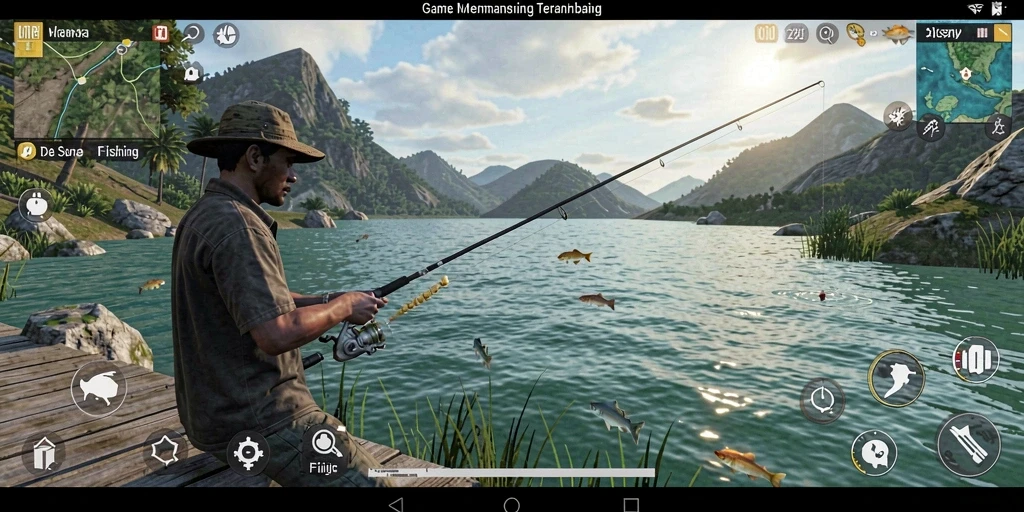 Screenshot gameplay PAKARJP yang menunjukkan aktivitas memancing seru.