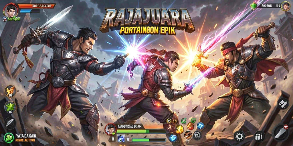 Screenshot menunjukkan aksi seru karakter di RAJAJUARA.