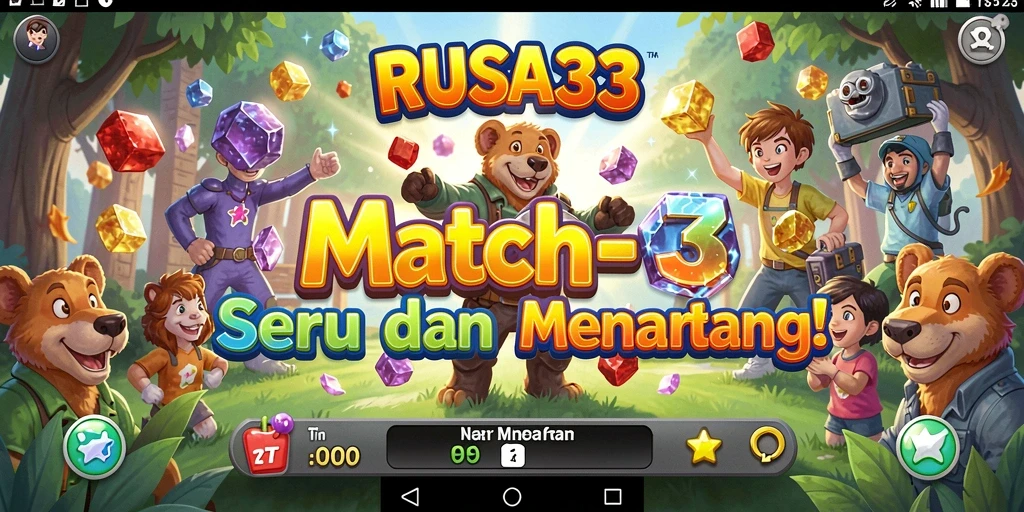 Tampilan gameplay seru RUSA33 yang penuh warna dan tantangan Match-3.
