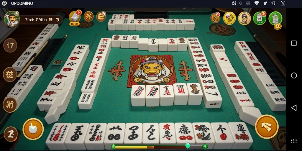 Screenshot gameplay TOPDOMINO memperlihatkan suasana permainan Mahjong yang mendebarkan.