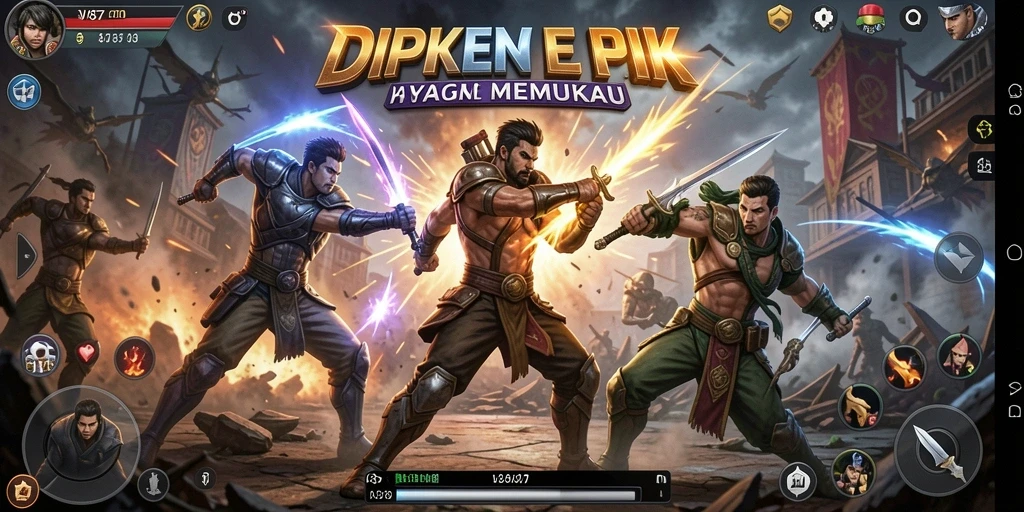 Screenshot gameplay V87 yang menegangkan di arena Fighting.